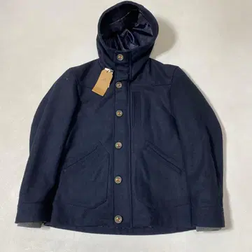 미사용 grn  울 혼방 후디드 하프 코트 네이비