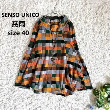 새상품급 센소유니코 지우 긴팔 풀오버 올 패턴 자카드 체크 꽃무늬 L