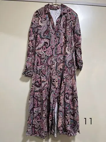 에제리 페이즐리 무늬 긴팔 롱 원피스