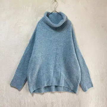abahouse ecru/터틀넥 니트 스웨터/루즈핏 스카이블루