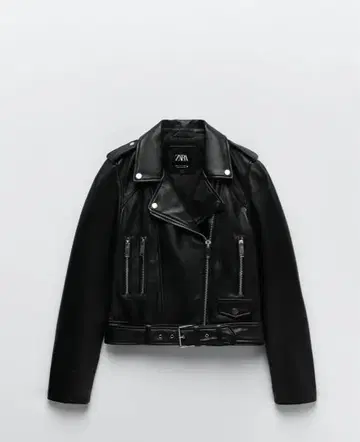 ZARA 블랙 가죽 라이더 자켓 (천연 가죽)