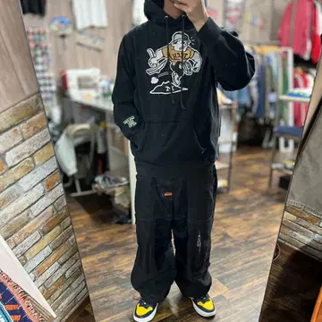 TECH 프린트 블랙 후드티 두꺼운 원단 후드티 M 리버스 위브 90s