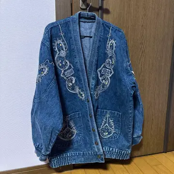 빈티지! 자수 데님 자켓 오버 사이즈! 레트로! 구제 의류