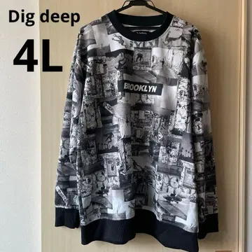 Digdeep 긴팔 티셔츠 4L 흑백 콜라주 빅 사이즈 상의