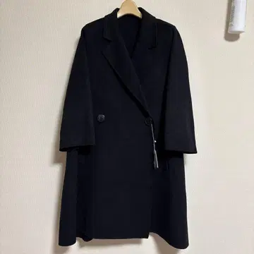 블랙 더블 브레스트 롱 코트
