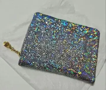이단 접이식 지갑 멀티 컬러 라메 홀로그램 실버 가죽