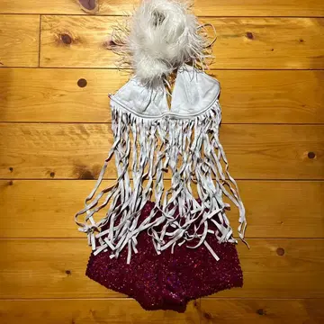 스웨이드 프린지 상의와 스팽글 팬츠 세트입니다