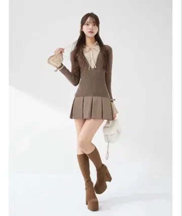 darich 셔츠 도킹 플리츠 미니 원피스