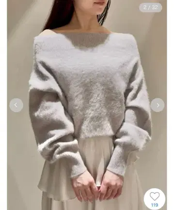 SNIDEL 오프숄더 니트탑 라이트 그레이