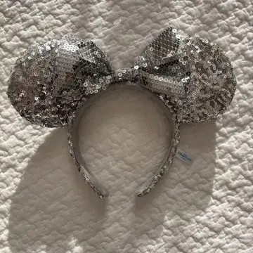 미키 모양 머리띠 실버 스팽글