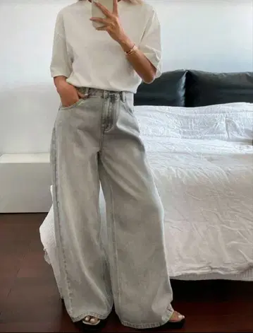 그레이 데님 와이드 팬츠