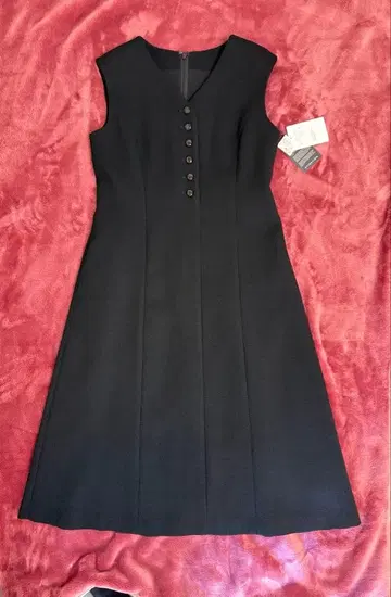 택 포함 슬리브리스 와플 트위드 플레어 원피스 블랙 38