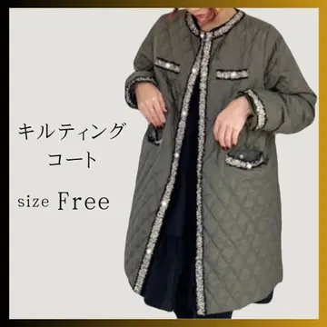 퀼팅 코트 파이핑 경량 카키 프리 사이즈