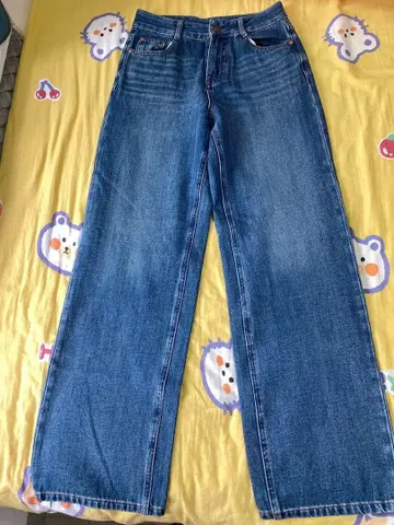 와이드 레그 데님 미디엄 블루 하이웨스트