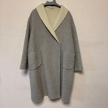 ELLE 그레이, 아이보리 울 혼방 리버서블 롱 코트 루즈핏