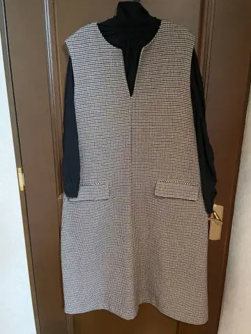 쿠리하라 하루미 체크 무늬 오버롤 스커트