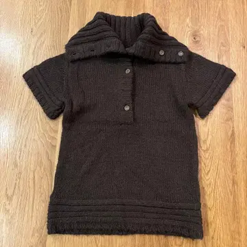 반팔 니트 브라운 알파카 혼방