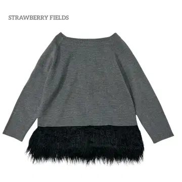 스트로베리 필드 니트 상의 인조 모피 포함 그레이