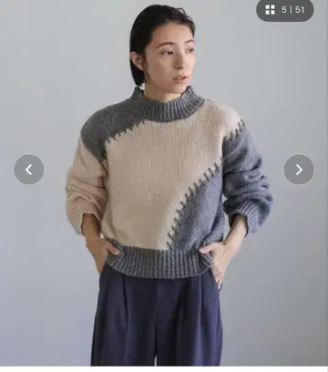 셀렉 모카 핸드 스티치 바이컬러 니트