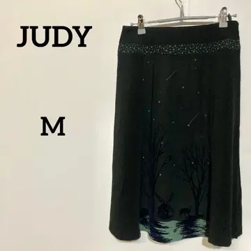JUDY COLLECTION 별 패턴 플로키 가공 롱 스커트 블랙 계열