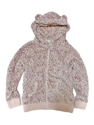 y2k 핑크 레오파드 귀 달린 포근한 후드티