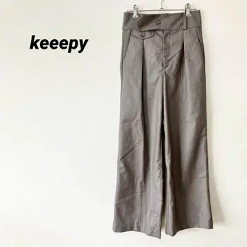 키피 그레이 와이드 팬츠 허리 버튼 비즈니스 깔끔함