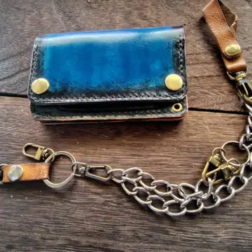 미들 사이즈 트래커 지갑 파랑 x 블랙 수제 염색