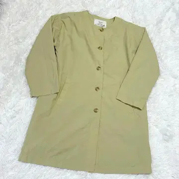 노진 라이트 그린 버튼 코트 노카라 자켓 M