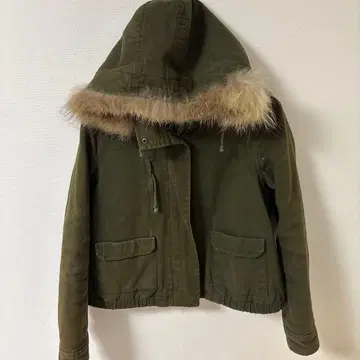 카키 후드 부착 모즈 코트 y2k 그런지