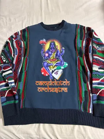 새상품급! 카멜 클러치 오케스트라 맨투맨 3d 니트 절개 가네샤