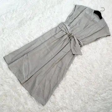 일본제 롱 원피스 리본 벨트 포함 프렌치 슬리브 내추럴