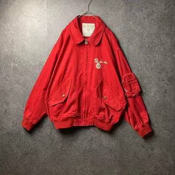 빈티지 블루종 L 빨간색 뒷면 프린트 하트 암 포켓 한국제