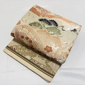 A 앤티크 학 소나무 꽃 풍경 순수 실크 전통 마루 오비 포멀 O3