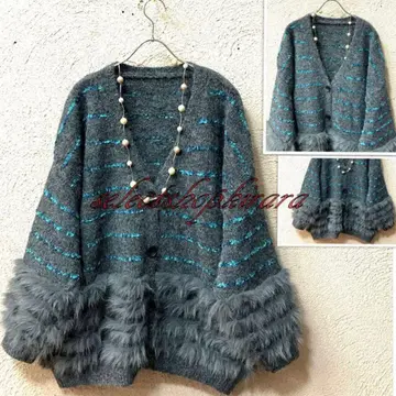 2025 신상 Hesse 포근하고 부드러운 소매 밑단 퍼 니트 가디건 F