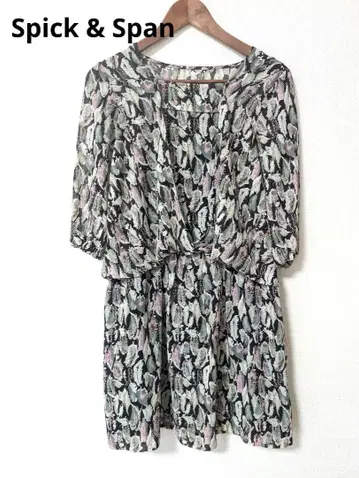 새상품급 Spick & Span 스피스팬 깃털 패턴 7부 소매 원피스 F