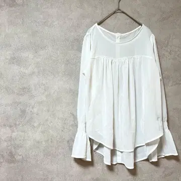 KBF+ 블라우스 긴팔 화이트 시어 시스루 봄/여름/가을 프릴 개더