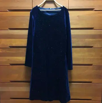 새상품급 ZARA BASIC 네이비 라메 벨로아 A라인 원피스 7부 소매