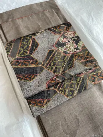 아름다운 기하학 패턴 후쿠로 오비 순수 실크