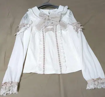 LIZLISA 티아라 리본 컷 블라우스 화이트 x 핑크 미사용