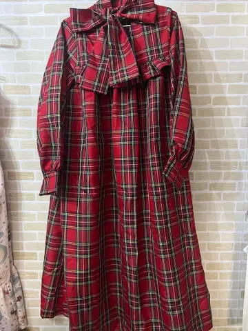 쿠틸과 레트로 보타이 타탄 체크 원피스 빨간색