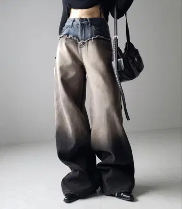 데미지 도킹 그라데이션 빈티지 루즈 데님