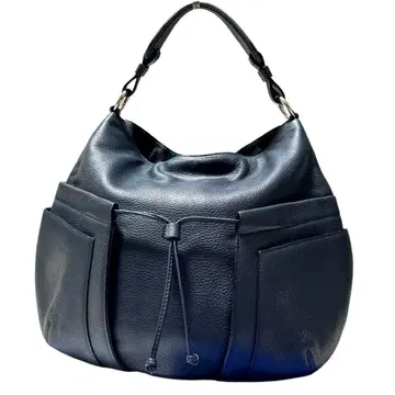 마우로 고베르나 원 숄더 핸드백 주름 가죽 프린지 다크 네이비 이탈리아