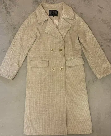 베이지 더블 브레스트 롱 코트
