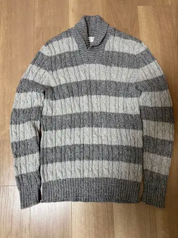 브루넬로쿠치넬리 숄카라 케이블 니트 48 그레이 코튼 보더