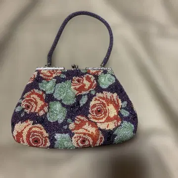 한 점뿐인 빈티지 비즈 백 꽃 패턴 레트로 일본 의류 퍼플 보라색