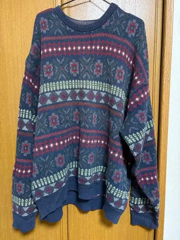 [ 구제 의류 ] XXL 코튼 니트 네이비 계열 기하학 패턴