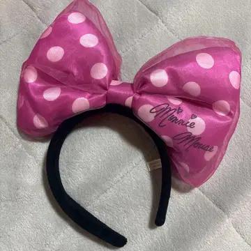 미니 핑크 도트 빅 리본 머리띠