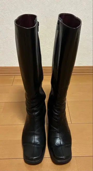 블랙 가죽 롱 부츠 24EEE