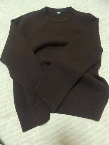 UNIQLO 워셔블 밀라노 리브 크루넥 스웨터 다크 브라운 S