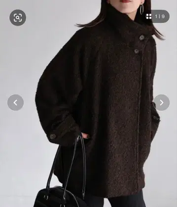 Riberry 미들 기장 스탠드 카라 코트 브라운